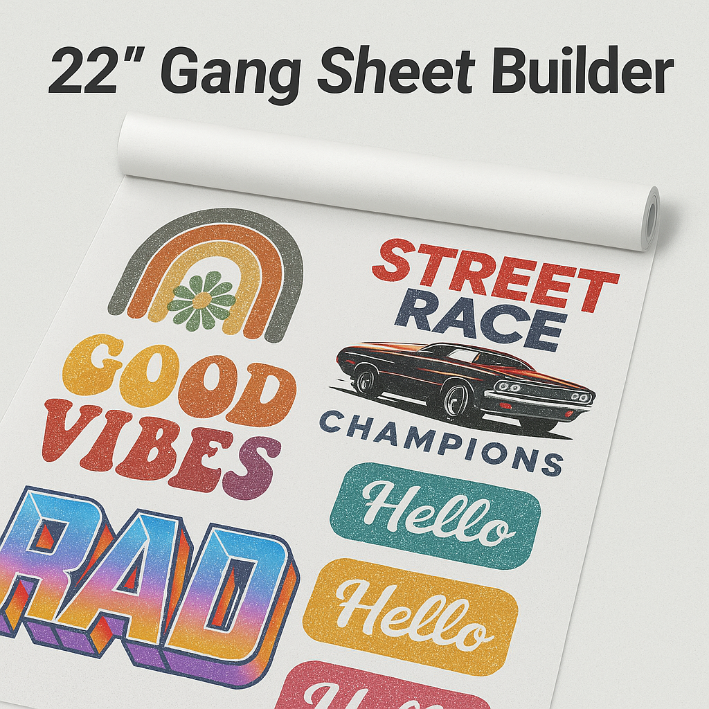 Build Your 22" Inch Custom DTF Transfer Gang Sheet - Auto Builder